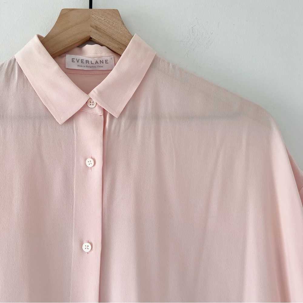 Everlane silk square shirt boxy button down blouse pink 0 - Picture 6 of 9